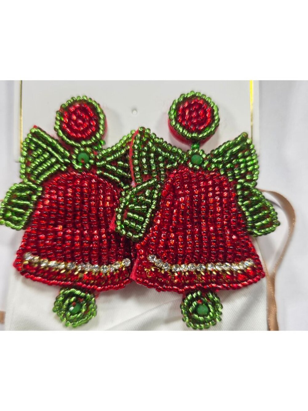 Beaded Earrings red green christmas bells Holiday Jewelry gift statement festive